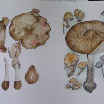 Peinture intitulée "Planche de champign…" par Ghyslaine De Sevlian, Œuvre d'art originale, Huile