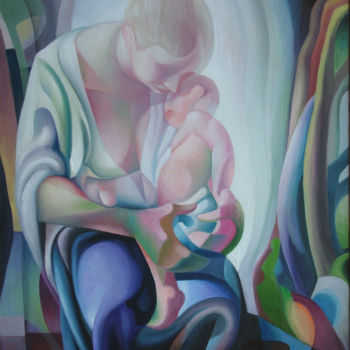 Painting titled "Maternità" by Giampaolo Ghisetti, Original Artwork, Oil