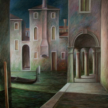 Pittura intitolato "Notturno a Venezia" da Giampaolo Ghisetti, Opera d'arte originale, Olio