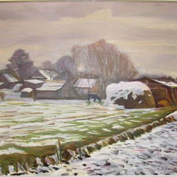 Pittura intitolato "Paesaggio invernale…" da Gian Arcari, Opera d'arte originale, Olio