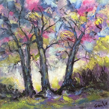 Painting titled "Arbres à Palabre" by Ginette Lefebvre (GauLe), Original Artwork, Acrylic Mounted on Wood Stretcher frame