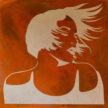 Pintura titulada "femme cheveux au ve…" por Laurent Giancani, Obra de arte original, Estarcido