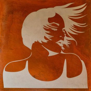 Drawing titled "femme cheveux au ve…" by Laurent Giancani, Original Artwork, Stencil