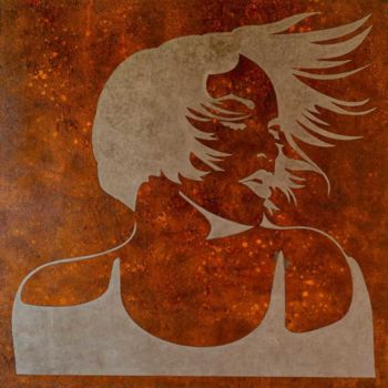Painting titled "femme cheveux au ve…" by Laurent Giancani, Original Artwork, Stencil