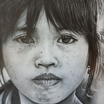 Disegno intitolato "bambina vietnamita" da Giancarlo Foschi, Opera d'arte originale, Matita