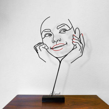Sculpture intitulée "Un filo un volto 3" par Giancarlo Morandi, Œuvre d'art originale, Fil de fer