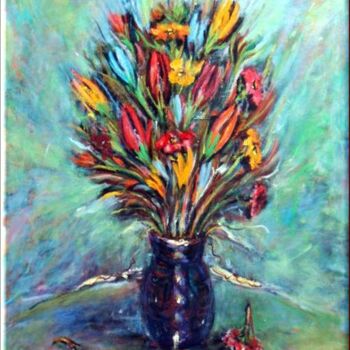 Pintura intitulada "Vaso di fiori" por Gianfranco Villanova, Obras de arte originais, Óleo