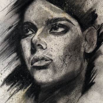 Рисунок под названием "Studio face 18" - Gianluca Fascetto, Подлинное произведение искусства, Древесный уголь