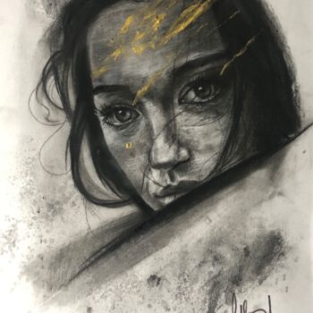 Painting titled "Alice Portrait" by Gianluca Fascetto, Original Artwork, Charcoal