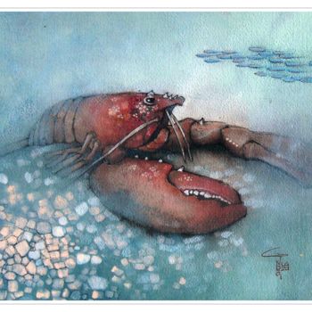 Painting titled "Lobster" by Gianluigi Punzo, Original Artwork, Watercolor