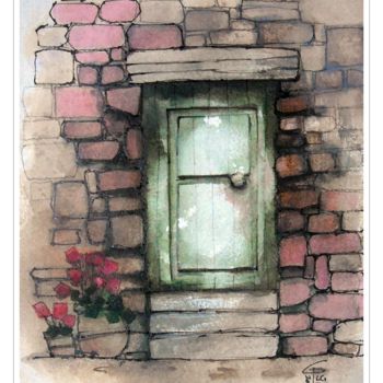 "The green door" başlıklı Tablo Gianluigi Punzo tarafından, Orijinal sanat, Suluboya