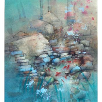 Картина под названием "The blue pond" - Gianluigi Punzo, Подлинное произведение искусства, Акварель