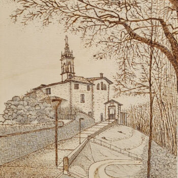 Рисунок под названием "Il Santuario della…" - Gianluigi Riva, Подлинное произведение искусства, Карандаш Установлен на Дерев…