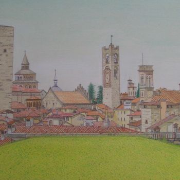 Картина под названием "Bergamo - Città Alt…" - Gianluigi Riva, Подлинное произведение искусства, Масло