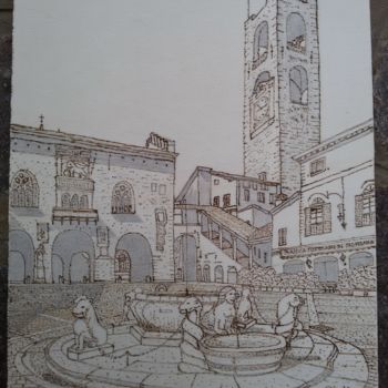 Desenho intitulada "Bergamo - Veduta di…" por Gianluigi Riva, Obras de arte originais, Outro