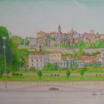 Painting titled "Bergamo - Città Alt…" by Gianluigi Riva, Original Artwork, Watercolor