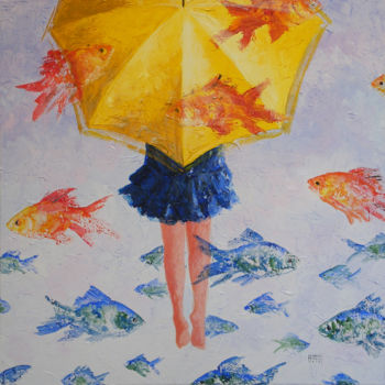 Pittura intitolato "Io volo con i Pesci" da Gianna Bucelli, Opera d'arte originale, Olio