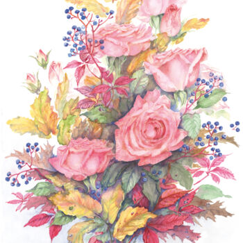 Pittura intitolato "Rose sensuali" da Gianna Tuninetti Lady Of Watercolors, Opera d'arte originale, Acquarello