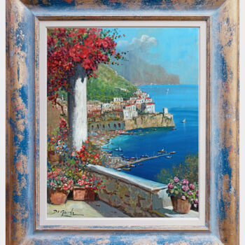 Schilderij getiteld "Flowers Amalfi seas…" door Gianni Di Guida, Origineel Kunstwerk, Olie Gemonteerd op Frame voor houten b…