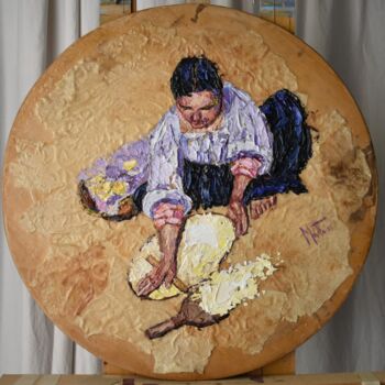 Schilderij getiteld "Il pane carasau" door Gianni Mattu, Origineel Kunstwerk, Acryl Gemonteerd op Houten paneel