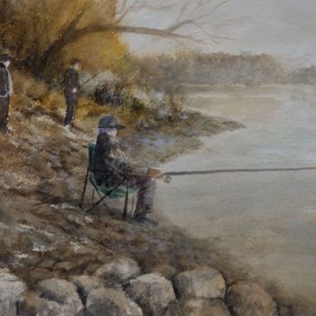 Painting titled "pescatori sul Po" by Gianni Pedrazzi, Original Artwork
