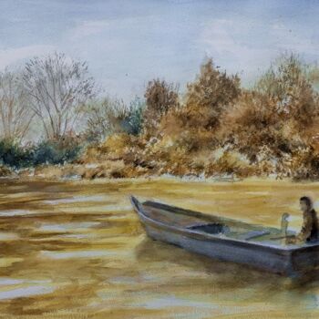 Painting titled ""Immerso nei pensie…" by Gianni Pedrazzi, Original Artwork, Watercolor