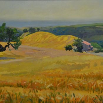 Pittura intitolato "Campo di grano con…" da Gianni Virgili, Opera d'arte originale, Olio