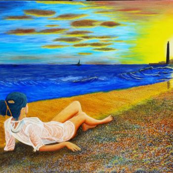 Malerei mit dem Titel "Sulla spiaggia al t…" von Giancarlo Stefanelli, Original-Kunstwerk, Öl