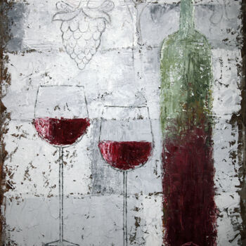 Peinture intitulée ""Red wine"" par Gia Revazi, Œuvre d'art originale, Huile Monté sur Châssis en bois