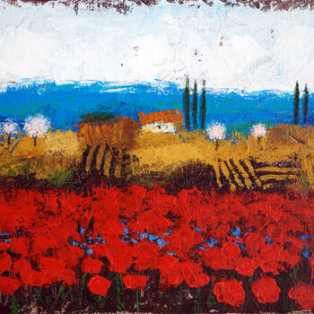 Painting titled "Spring landscape." by Gia Revazi, Original Artwork, Acrylic