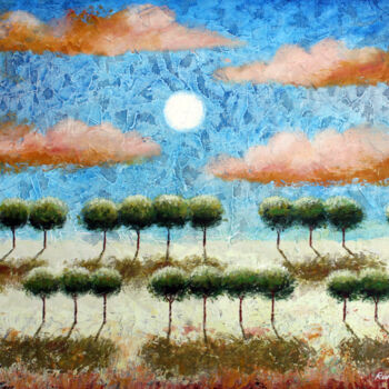 Painting titled "Moonlight landscape." by Gia Revazi, Original Artwork, Acrylic