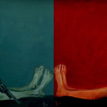 Malerei mit dem Titel "Gray and Red" von George Rurua, Original-Kunstwerk, Acryl