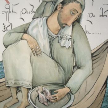 Pittura intitolato "Fisherman" da George Rurua, Opera d'arte originale, Olio