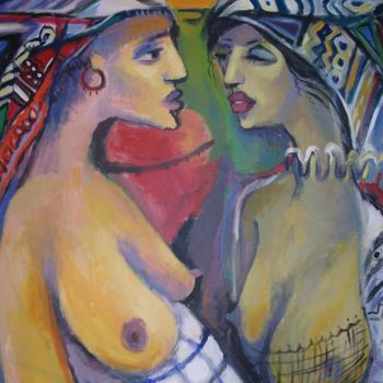 Peinture intitulée "Lady and servant" par George Rurua, Œuvre d'art originale