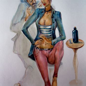 Картина под названием "Drinking Jin" - George Rurua, Подлинное произведение искусства, Масло