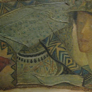 Pittura intitolato "Art behind the curt…" da George Rurua, Opera d'arte originale, Olio