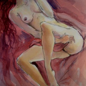 Painting titled "Nude" by George Rurua, Original Artwork, Watercolor