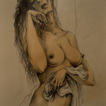 Painting titled "Nude" by George Rurua, Original Artwork, Watercolor