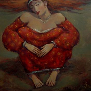 Картина под названием "Girl in Red" - George Rurua, Подлинное произведение искусства, Акрил