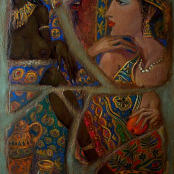 Pittura intitolato "King and his wifes" da George Rurua, Opera d'arte originale, Acrilico