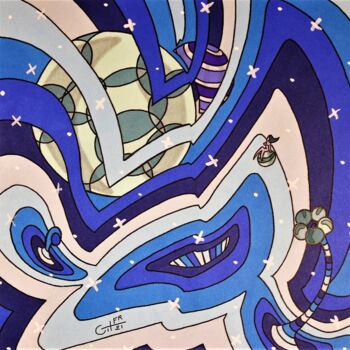 Σχέδιο με τίτλο "Galaxie marine dans…" από Vincent Gibert, Αυθεντικά έργα τέχνης, Μαρκαδόρος