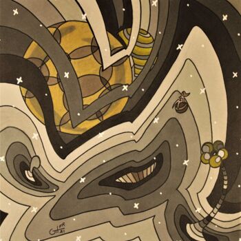 Dessin intitulée "Galaxie rétro dans…" par Vincent Gibert, Œuvre d'art originale, Marqueur