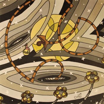 Σχέδιο με τίτλο "Galaxie rétro dans…" από Vincent Gibert, Αυθεντικά έργα τέχνης, Μαρκαδόρος