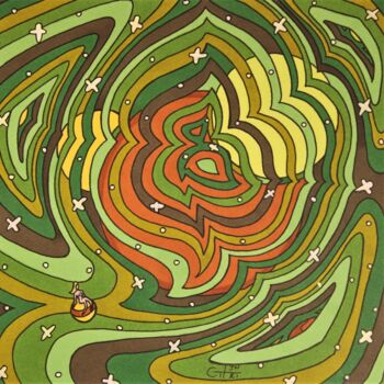 Рисунок под названием "Galaxie jungle dans…" - Vincent Gibert, Подлинное произведение искусства, Маркер