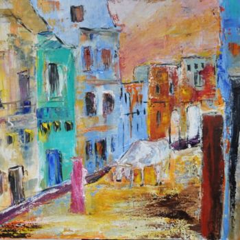 Painting titled "BUNDI RAJASTHAN" by Brigitte Gicquiaud, Original Artwork