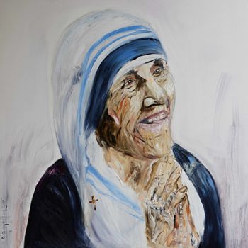 Painting titled "MERE TERESA" by Brigitte Gicquiaud, Original Artwork, Oil