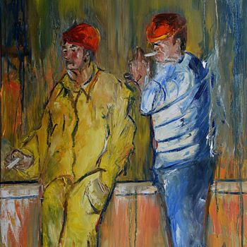 Painting titled "Pause cigarette" by Brigitte Gicquiaud, Original Artwork, Oil