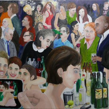 Schilderij getiteld "The Party" door Gideon Nel, Origineel Kunstwerk, Olie