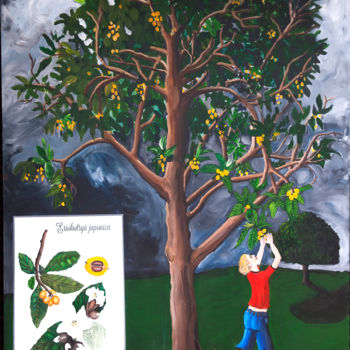 Painting titled "Loquat Tree" by Gideon Nel, Original Artwork, Acrylic
