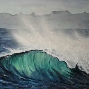 Painting titled "la vague et le vent" by Gides, Original Artwork, Oil